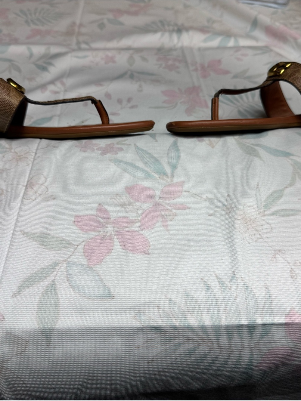 Coach Brown Tan Signature Thong Sandals with Gold Accent - Picture 8 of 9